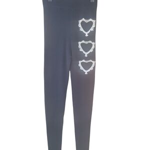 Lipstick Boutique Black Leggings with White Heart Accents